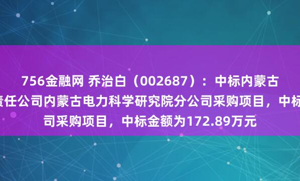 756金融网 乔治白（002687）：中标内蒙古电力（集团）有限责任公司内蒙古电力科学研究院分公司采购项目，中标金额为172.89万元